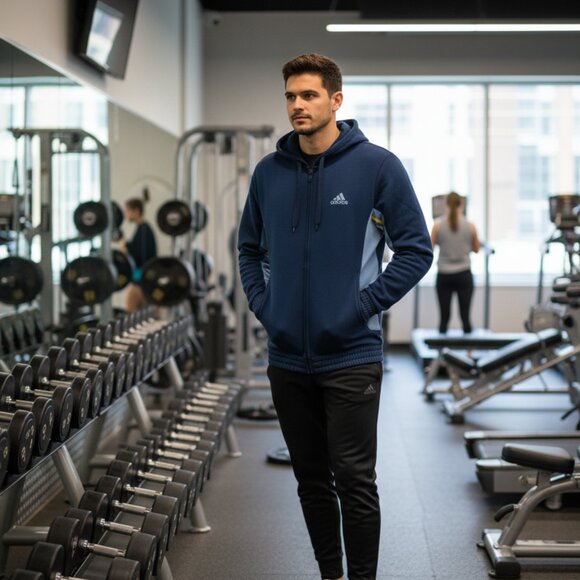 ADIDAS Mens Active 360 Hoodie Fleece Jacket Medium Blues & Yellow 3 stripes - Picture 5 of 7